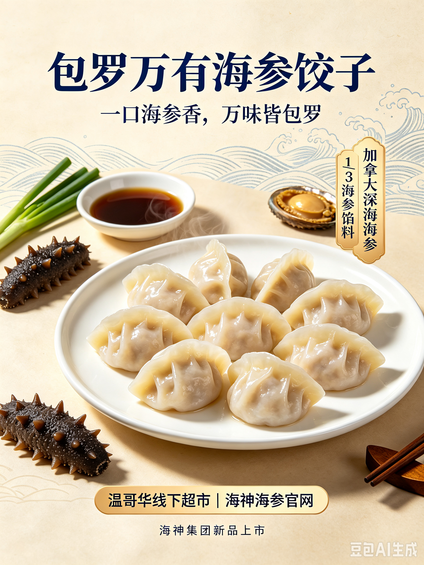 海神包罗海味 · 海参饺子我们上线了 🥟 一口咬下，约1/3馅料是海参！